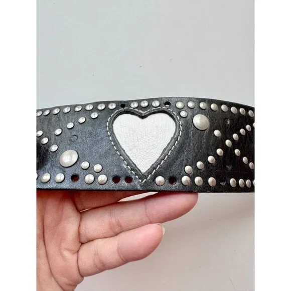 GAP Black Leather Jewel Embossed Studded Card Suit Hip Belt, Size 32/M - Picture 6 of 16